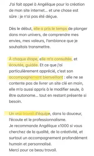 Cliente satisfaite angélique camp